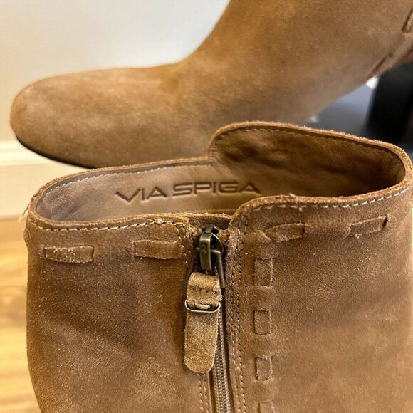 VIA SPIGA Short Tan Bootie with Heel Real Leather/Suede Upper and Lining 9M - Picture 3 of 8